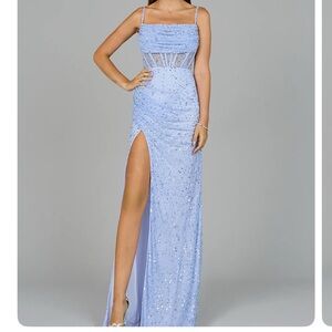 LARA Light Blue Sequin Prom Dress